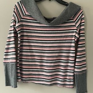 Long Sleeves Stripe Off the Shoulder/Cowl Neck Sweater Top for Women